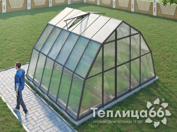 Теплица Рада Иткуль из поликарбоната, 4,5х4 метра, графитовая